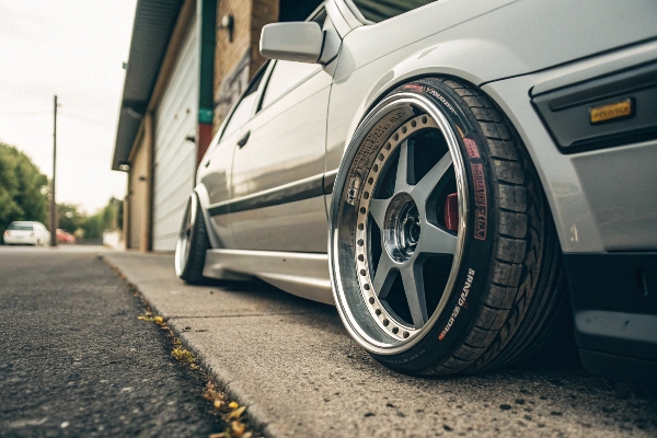 Close-up of wheel fitment