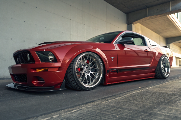 deep dish wheels on a lowered sports car
