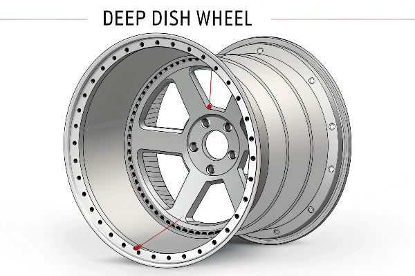 close-up of deep dish wheel construction