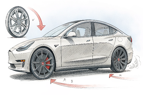 Tesla vehicle with factory wheels