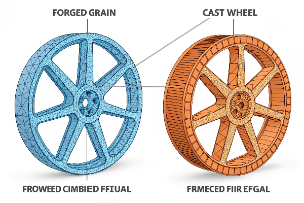 Comparison of forged and cast wheel structures