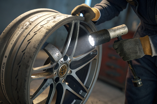 inspecting used wheel damage