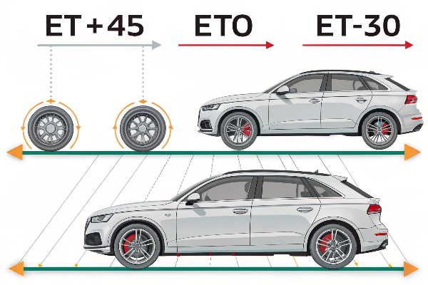 Comparison of different [wheel offset](https://www.lesschwab.com/article/wheels/what-is-wheel-offset.html) types