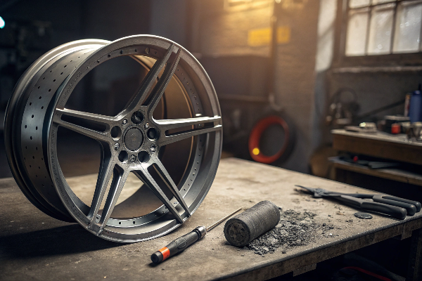 damaged forged wheel showing repair challenge