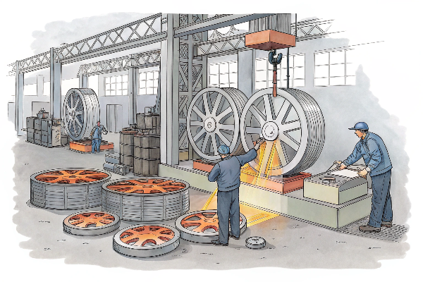 Manufacturing process highlighting the precision forging of aluminum wheels