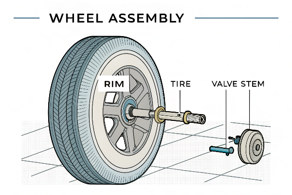 Complete wheel assembly components