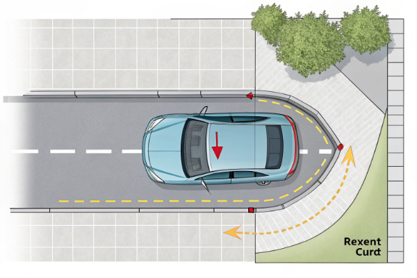 Driver using proper curb approach technique