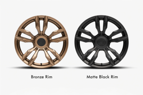 Bronze vs matte black wheels on silver luxury sedan