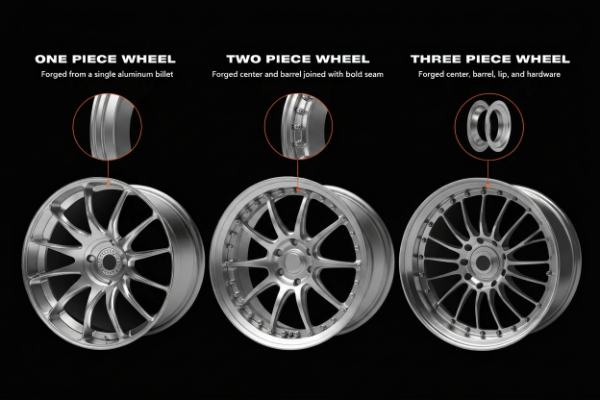 One-piece two-piece and three-piece forged wheels comparison