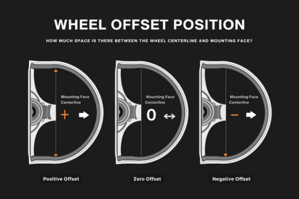 Wheel offset diagram showing positive, zero, and negative offset positions