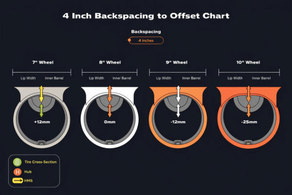 4 inch backspacing to offset conversion chart for common wheel widths