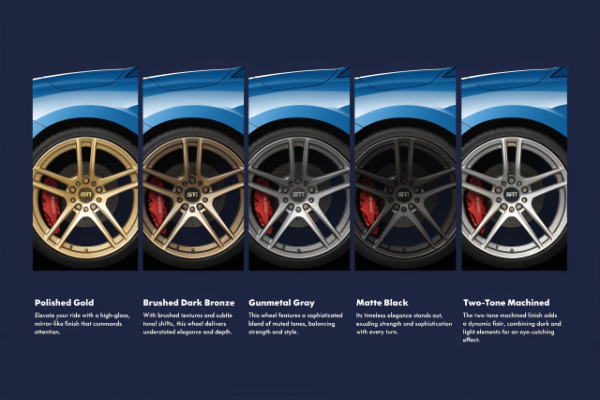 Wheel color options for blue Subaru WRX STI