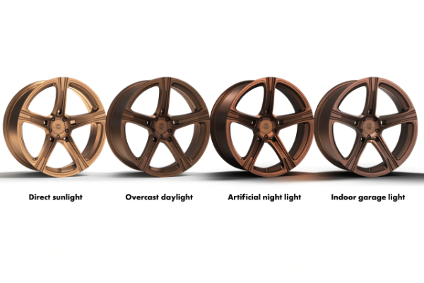 Bronze wheel finish under different lighting