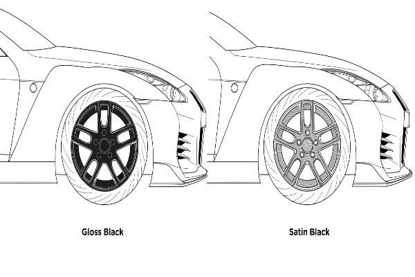 Gloss Black vs Satin Black wheels on white GTR
