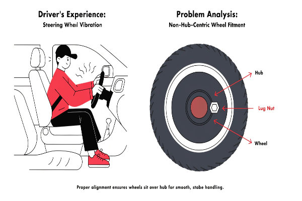 Steering wheel vibration caused by non-hub-centric wheel fitment