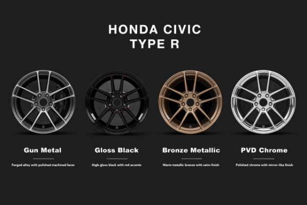 Color and finish options for forged wheels on a black Honda Civic Type R