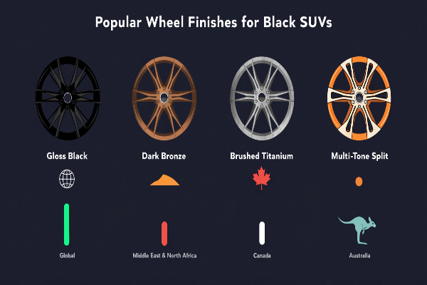Popular wheel finishes for black SUVs