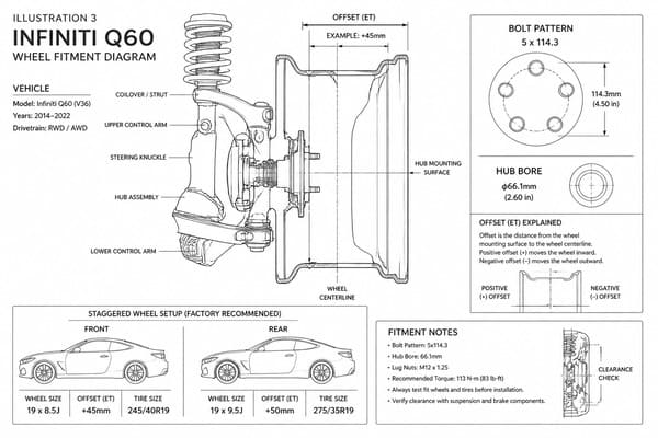Infiniti Q60 forged wheel fitment diagram