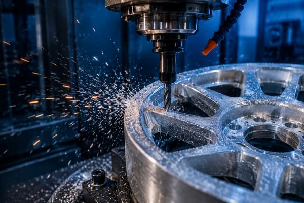 CNC machining process on custom forged wheel blank