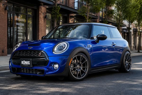 Which Wheel Designs Complement a Blue MINI Cooper S Blue MINI Cooper S with custom forged wheels