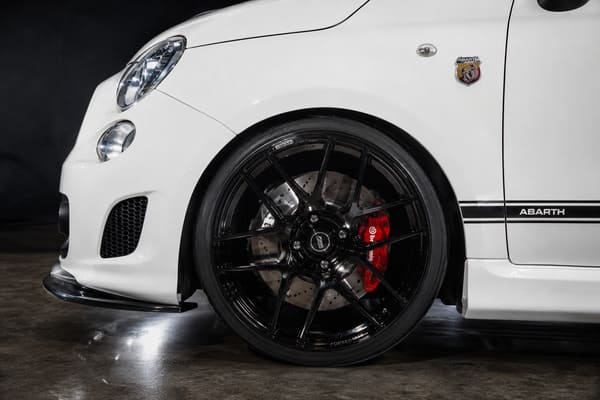 Best wheel options for white Fiat 500 Abarth\ White Fiat 500 Abarth with custom forged wheels