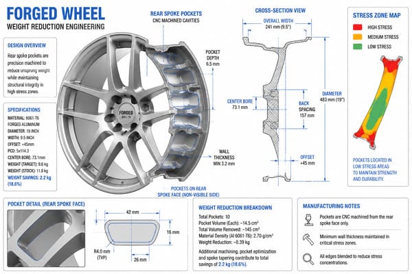 How Weight Reduction Pockets Are Created in Forged Wheels forged wheel weight reduction pockets engineering diagram