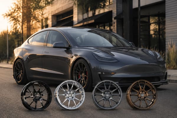 Ideal wheel finishes for gray Tesla Model 3 Gray Tesla Model 3 with custom forged wheels