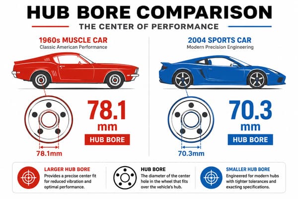 Pontiac GTO Hub Bore Size by Generation Pontiac GTO hub bore comparison chart showing 78.1mm vs 70.3mm