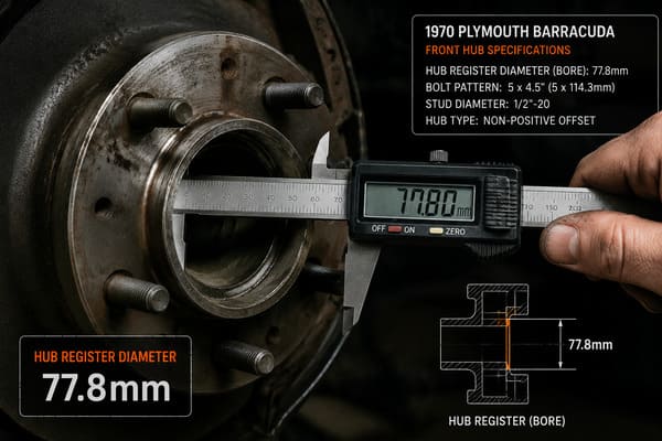 1970 Plymouth Barracuda Hub Bore 77.8mm Fitment Guide 1970 Plymouth Barracuda hub bore size guide