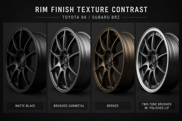 Wheel finish comparison on silver car paint