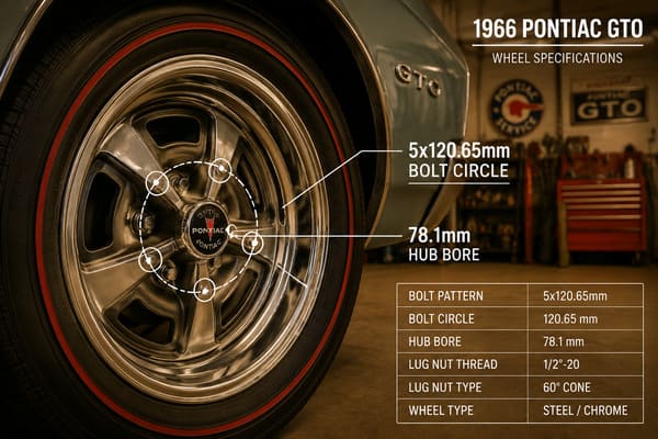 1966 GTO Bolt Pattern 5x120.65mm and Hub Bore 78.1mm 1966 Pontiac GTO forged wheel bolt pattern and hub bore spec diagram