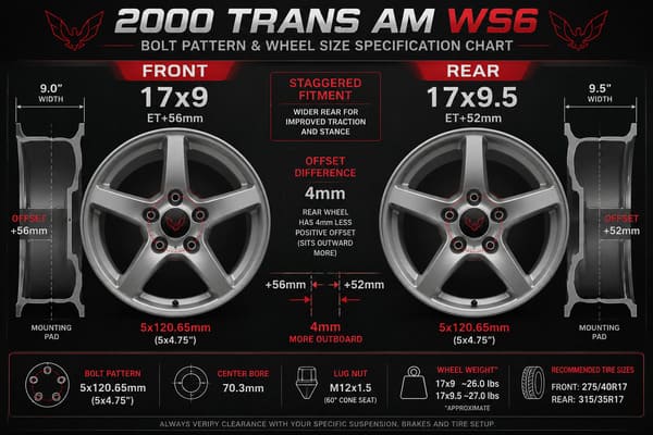 2000 Trans Am WS6 Bolt Pattern 5x120.65mm Wheel Specs 2000 Trans Am WS6 bolt pattern and wheel size specification chart