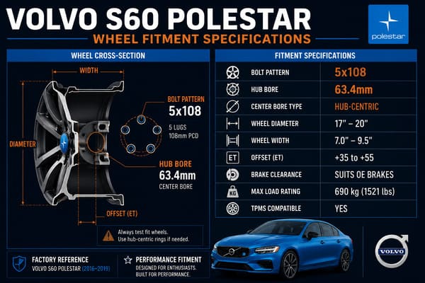 Volvo S60 Polestar Wheel Fitment Specifications Volvo S60 Polestar wheel fitment bolt pattern hub bore offset specs