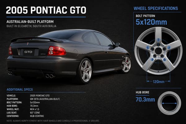 2005 GTO Bolt Pattern 5x120mm Hub Bore 70.3mm 2005 Pontiac GTO wheel bolt pattern 5x120mm and hub bore 70.3mm spec sheet