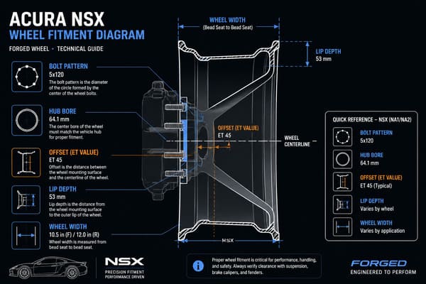 Wheel fitment diagram for Acura NSX