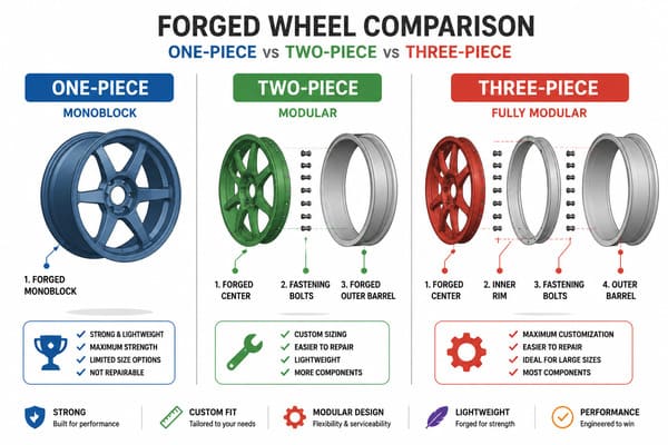 One piece two piece three piece forged wheel comparison