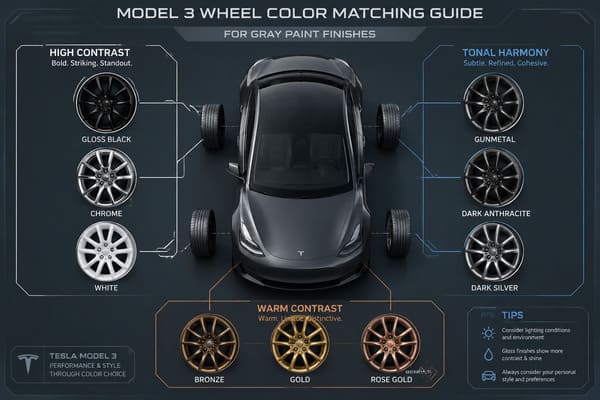 Wheel color combinations for gray car paint Tesla Model 3 Wheel color matching guide for gray Tesla Model 3