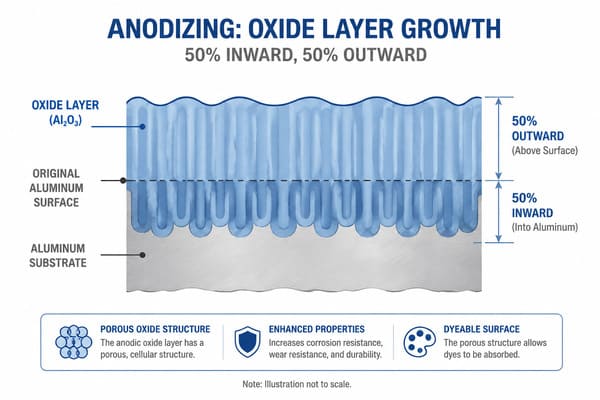 How anodizing works on aluminum wheels Diagram showing how anodizing oxide layer forms into aluminum wheel surface