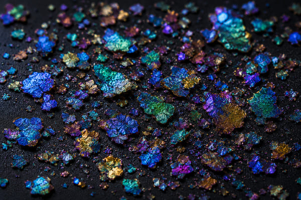 Chameleon Interference Pigment Flakes for Wheel Finishes Close-up of chameleon interference pigment flakes used in wheel surface treatment