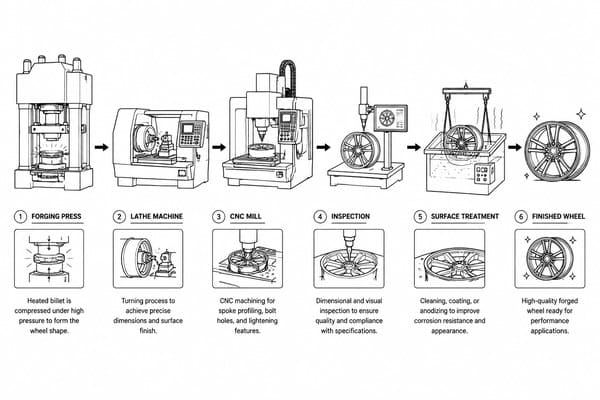 Full production timeline for one-piece forged wheel CNC process