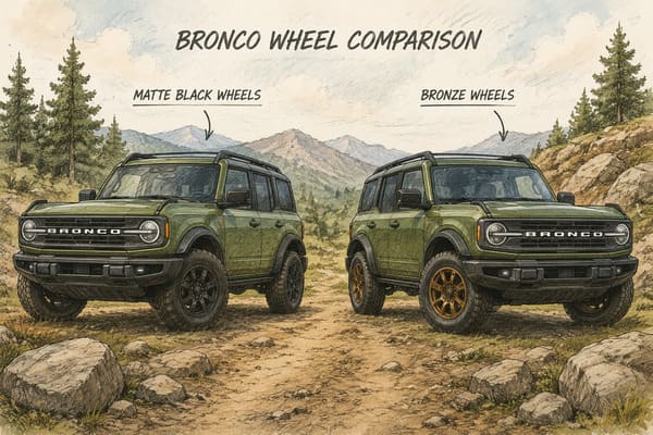 Does Black or Bronze Look Better on a Green Bronco Black vs bronze wheels on green Ford Bronco
