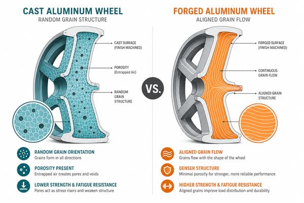 Grain Flow in Forged Wheels vs Cast Wheels forged aluminum grain flow structure vs cast wheel cross section