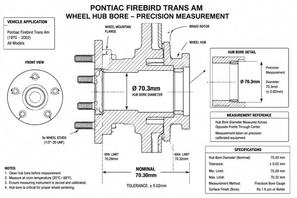 Pontiac Firebird Trans Am Exact Hub Bore 70.3mm Specification Pontiac Firebird Trans Am exact hub bore specification 70.3mm diagram