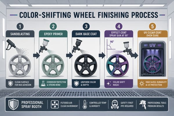 Color-Shifting Wheel Application Process Step by Step Step-by-step color-shifting wheel application process in professional spray booth