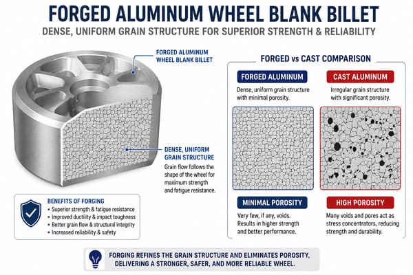 Forged Wheel Blank for Diamond-Cut Finishing Forged aluminum wheel blank showing dense grain structure suitable for diamond-cut
