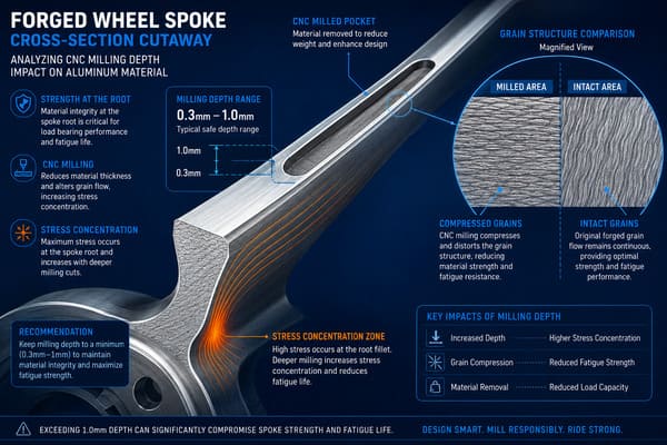 How Custom Branding Affects Forged Wheel Strength Cross-section diagram showing how CNC milling depth affects forged wheel material strength