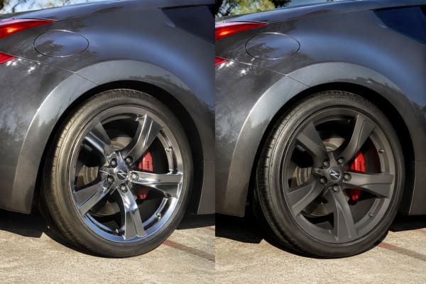 Gloss vs matte gunmetal wheels on gray Nissan 370Z