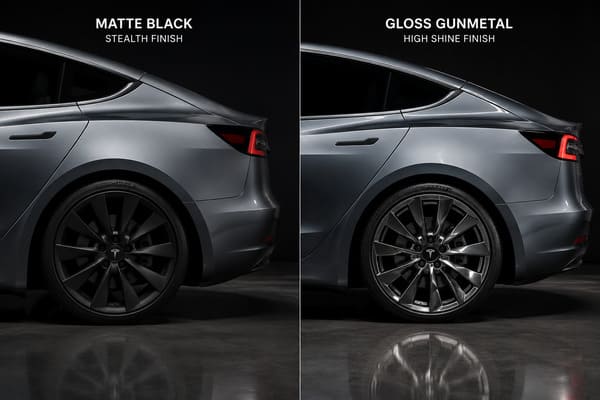 Matte vs gloss forged wheel finish Tesla Model 3 gray Matte vs gloss wheel finish comparison on gray Tesla Model 3