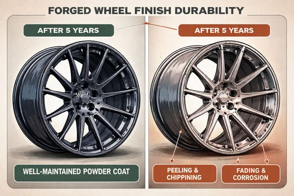 Durability of multi-color finish on forged aluminum wheels