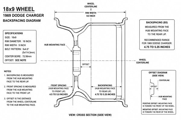 How Much Backspacing for 18x9 Wheels on a 1969 Dodge Charger Backspacing guide for 18x9 wheels on 1969 Dodge Charger